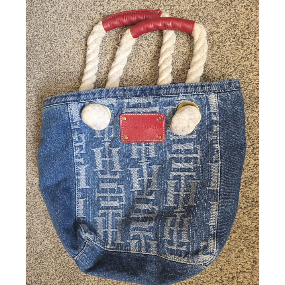 Tommy Hilfiger Shoulder Mini Tote Bag Denim Y2K Streetwear Retro Blue Red